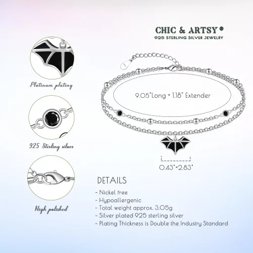 Miniatura 84 de CHIC & ARTSY Tobilleras delicadas de plata de ley S925 para verano, pulsera de tobillo ajustable multicapa para playa, joyería de pie para mujer