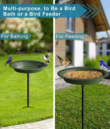 Miniatura 6 de Koutemie Comedero de aves para jardín con cuenco desmontable independiente de 1-¼ galones, con estaca de metal para exterior, color verde profundo