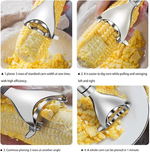 Miniatura 5 de 2 peladores mágicos de maíz, pelador de mazorcas de maíz de acero inoxidable, práctica herramienta para utensilios de cocina, cortador de mazorca