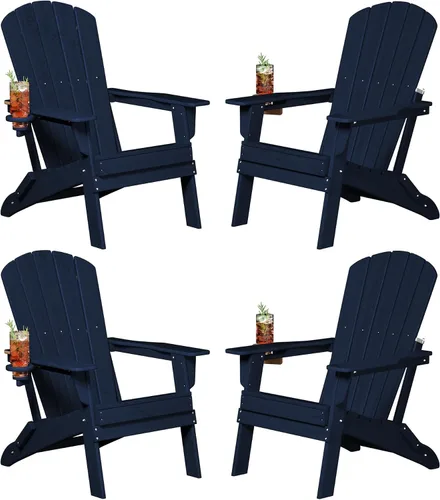 Miniatura 36 de Plawdlik Adirondack Juego de 2 sillas plegables, probadas por SGS, textura de madera con portavasos, polietileno de alta densidad resistente a todo