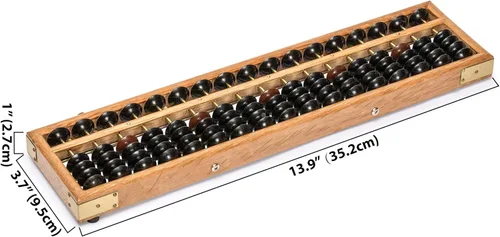 Miniatura 4 de ábaco de madera de estilo retro, calculadora de Soroban con botón de reajuste, 13.75 pulgadas, 17 columnas.