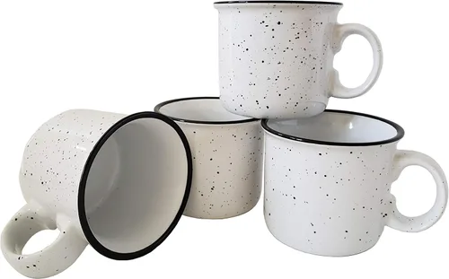 Miniatura 10 de Taza de café de cerámica de 14 onzas (juego de 4), color azul con acabado moteado, taza duradera de pared gruesa estilo campamento para exteriores