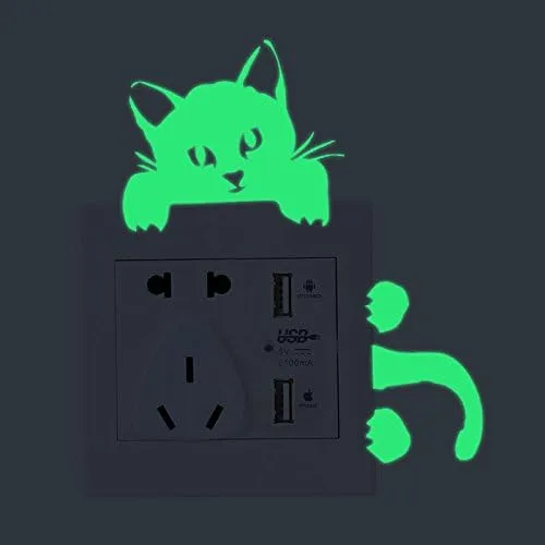 Miniatura 2 de 2 calcomanías luminosas para interruptor de luz que brillan en la oscuridad, adorbale gato, mascotas, animales, pegatinas de pared, interruptor