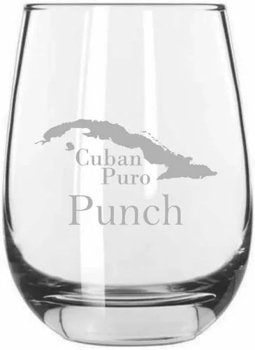 Miniatura 10 de Bolivar - Vaso de vino sin tallo con temática de cigarro cubano grabado de 15.25 onzas