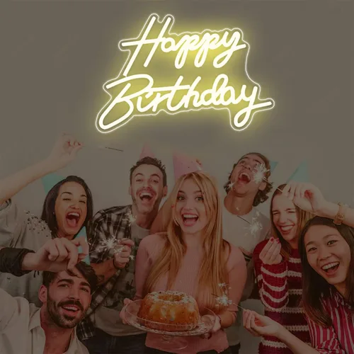 Miniatura 5 de Letrero LED de neón de feliz cumpleaños, luz nocturna, decoración de fiesta de cumpleaños, blanco cálido, funciona con USB, decorativo para telón