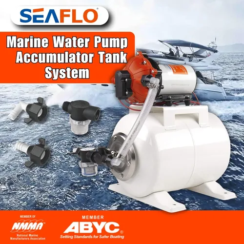 Miniatura 2 de SEAFLO Bomba de agua marina 12 V CC 60 PSI 5,5 GPM Sistema de tanque acumulador de 2 galones Sistema de aumento de presión del acumulador para un