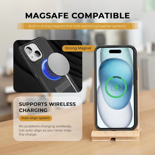 Miniatura 3 de MOTIVE Funda para iPhone 15 con clip para cinturón, magnética compatible con MagSafe, combo de funda de carcasa a prueba de golpes, funda para Negro