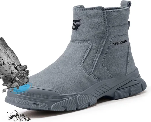 Miniatura 8 de Botas de trabajo para hombre, botas de soldadura sin cordones para hombres, botas de punta de acero indestructibles, zapatos de punta de acero