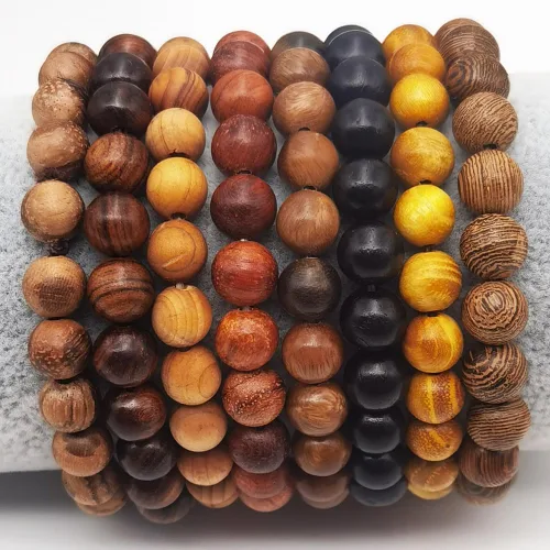 Miniatura 4 de INSPIRELLE 8 pulseras elásticas de madera natural con cuentas para hombres y mujeres