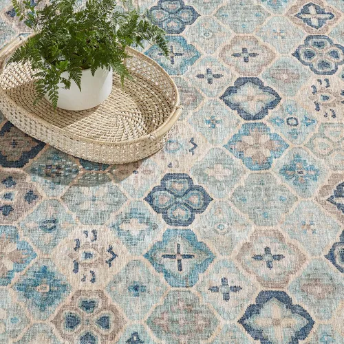 Miniatura 3 de Dash & Albert Alfombra Pali Blue lavable a máquina, 2 x 3 pies, patrón geométrico azul