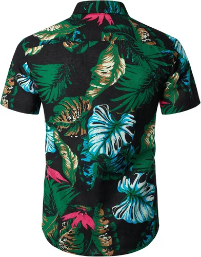 Miniatura 3 de LucMatton Conjunto de 2 piezas de verano para hombre, casual, algodón, lino, estampado, trajes de vacaciones con bolsillos