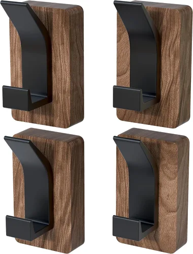 4 PCS Ganchos de Pared de Nuez Negra Adhesivos Montados y Montados en la Pared, Decorativos Rústicos para Entrada, Ganchos de Medio Siglo Moderno,