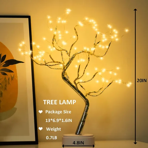 Miniatura 5 de PXBNIUYA Paquete de 2 decoración de habitación, 20 pulgadas, 108 luces LED de árbol bonsái de mesa, lámpara de árbol artificial para bricolaje