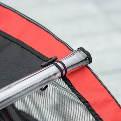 Miniatura 9 de Aosom Remolque de bicicleta de bebé 3 en 1 para niños, 2 plazas, cochecito de bicicleta de alta visibilidad para carro pequeño, accesorio de Rojo