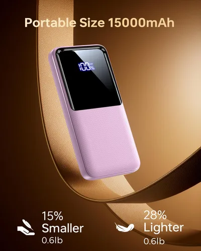 Miniatura 5 de CFIAI Cargador portátil de batería, 50% más de capacidad, batería de 15000 mAh con cable integrado, carga rápida de 22.5 W, para viajes, camping