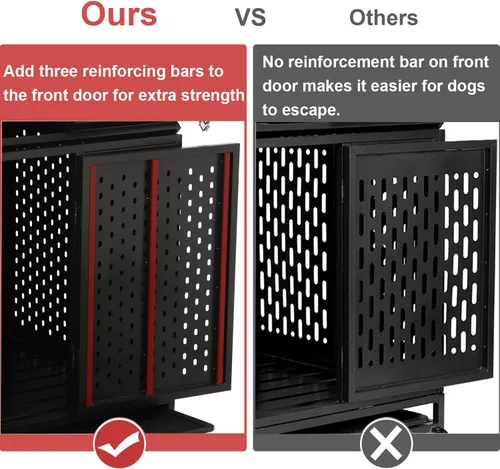 Miniatura 3 de Jaula para perros indestructible de 44 pulgadas con ruedas, jaula de acero a prueba de escapes para interiores, doble puerta, alta ansiedad