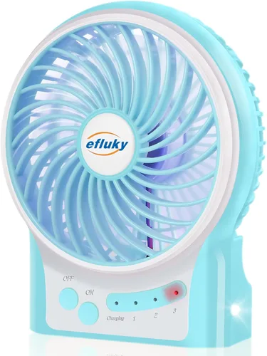 Miniatura 9 de efluky Mini ventilador de escritorio de 3 velocidades con luz LED, ventilador USB portátil silencioso para el hogar, oficina, viajes, campamento, al