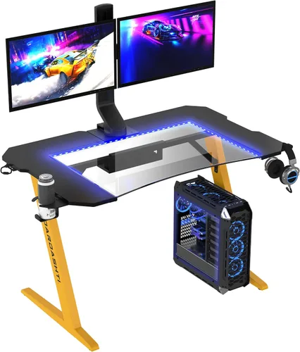 Miniatura 9 de Atlantic Dardashti Z1-21 - Escritorio para juegos para computadora, escritorio de oficina en casa, estación de trabajo en forma de Z con soporte