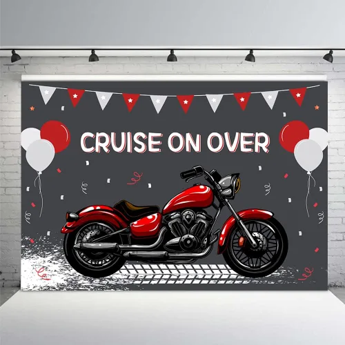 Miniatura 8 de MEHOFOND Telón de fondo de cumpleaños de motocicleta para niños, decoración de globos azules y blancos de carreras geniales para deportes extremos