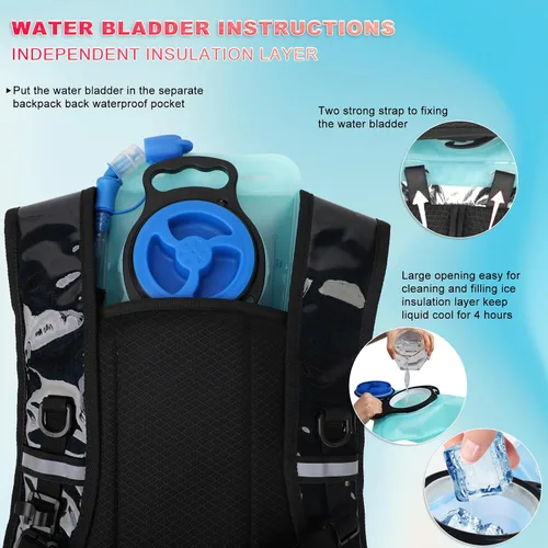 Miniatura 5 de Mochila de hidratación, mochila de agua con vejiga de agua de 2 L, paquete de hidratación esencial para festivales y rave, aislamiento ligero