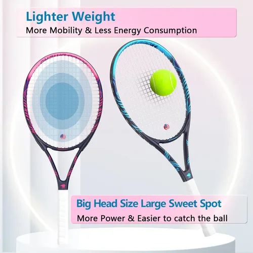 Miniatura 4 de Raqueta de tenis para 2 jugadores adultos, perfecta para principiantes y jugadores profesionales, raqueta de tenis de velocidad de 27", incluye