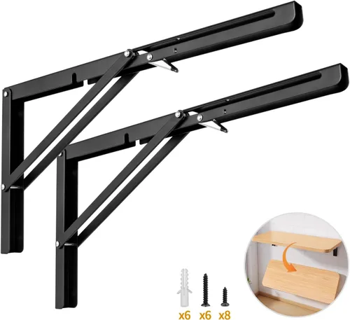 Miniatura 14 de Yarssihha Soporte plegable de estante de 8 pulgadas, paquete de 2 soportes plegables resistentes montados en la pared, soportes plegables de metal