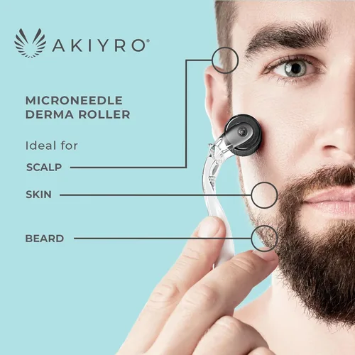 Miniatura 4 de AKIYRO Derma Roller 0.012 in - Rodillo de microagujas con estuche de almacenamiento - 192 microagujas dérmicas herramienta para cara, barba, cuero