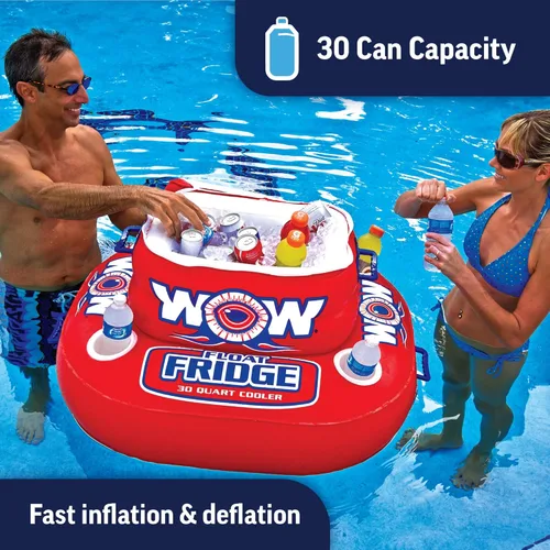 Miniatura 2 de Wow Sports Hielera flotante inflable para nevera, 30 cuartos de galón, 4 portavasos, tapa con cremallera, para piscinas, lagos y océanos