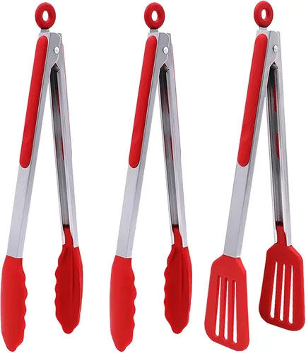 Miniatura 15 de Juego de 3 pinzas de cocina de 12 pulgadas, pinzas de silicona con puntas de silicona y mango de acero inoxidable, pinzas para cocinar, hornear