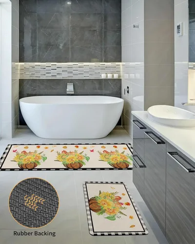 Miniatura 5 de Tapete de baño de calabaza y girasol a cuadros para bañera, antideslizante, de secado rápido y absorbente, de tierra de diatomeas, para fregadero