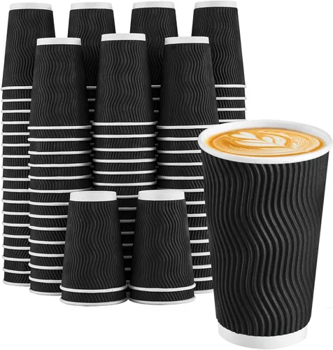 Miniatura 18 de Lamosi Tazas de café desechables 8 oz Paquete de 100, Tazas de café de papel 8 oz para bebidas calientes o frías, Taza de pared ondulada aislada