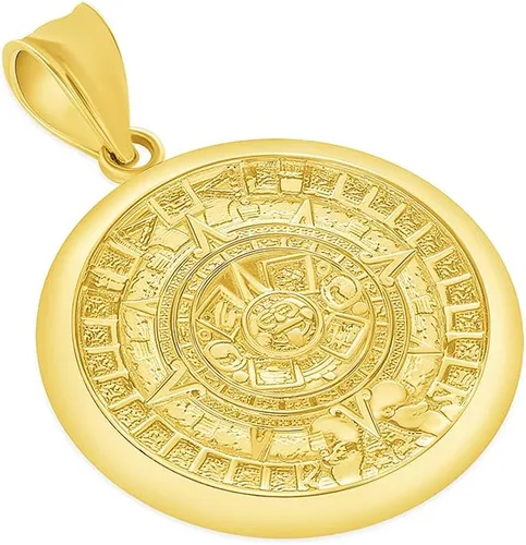 Miniatura 2 de Colgante de medallón de oro amarillo de 14 quilates con calendario maya azteca, Oro amarillo