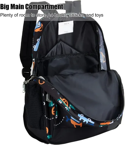 Miniatura 3 de JinBeryl Mochila para niños pequeños de 15 pulgadas, mochila para niños preescolares o jardín de infantes, con correa para el pecho, Caricatura