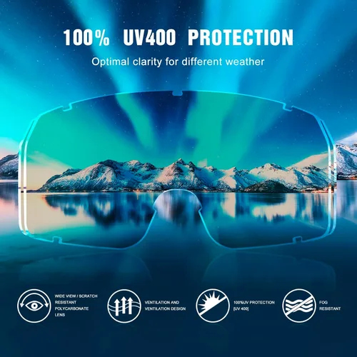 Miniatura 9 de SPOSUNE Gafas de esquí sobre gafas con doble lente Gafas de nieve antivaho anti-UV para hombres, mujeres, jóvenes, esquí, motos de nieve Lente