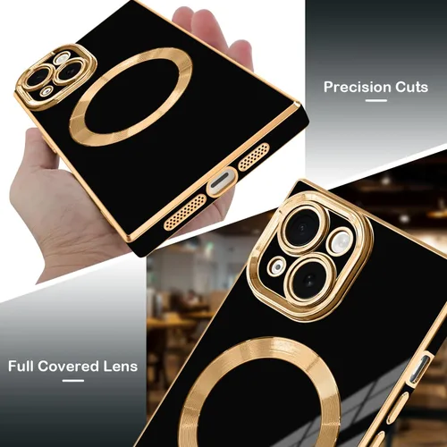 Miniatura 3 de Funda magnética para iPhone 15 compatible con Magsafe, TPU suave plateado a prueba de rayones con lente totalmente cubierta compatible con carga