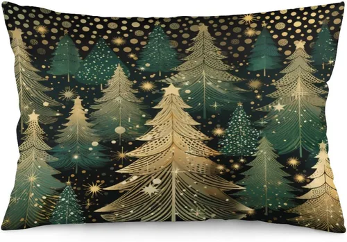 Miniatura 34 de Funda de almohada dorada de invierno con diseño de pájaros de nieve, Navidad, 12 x 20 pulgadas, diseño de Feliz Navidad, invierno, Navidad, cojín