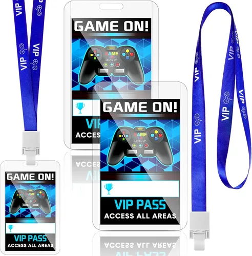 Leinuosen Juego de 16 boletos para videojuegos de color azul, soporte para boletos para videojuegos, fiesta de jugadores, cordón para pase VIP para