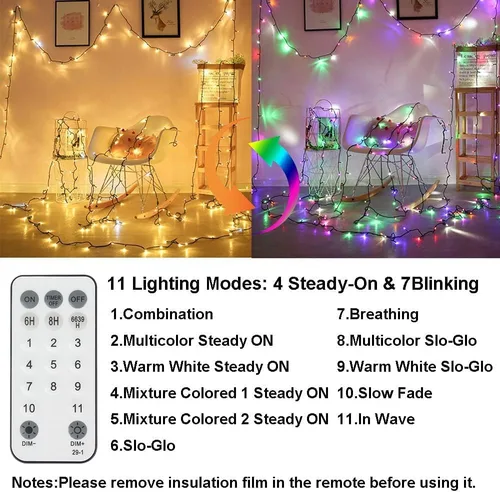 Miniatura 5 de Guirnalda de luces de Navidad para interiores y exteriores, luces para árbol de Navidad, con certificación UL, función de memoria con enchufe