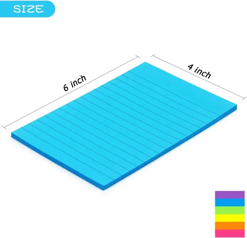 Miniatura 3 de Early Buy - Blocs de notas adhesivas con líneas 4x6, notas autoadhesivas de 6 colores brillantes, 6 blocs, 45 hojas/bloc