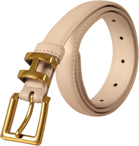 Miniatura 28 de Cinturón de cuero clásico con hebilla de metal para mujer con vestido de jeans
