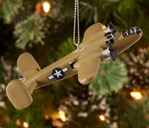 Miniatura 3 de Adorno navideño de avión B-25 Crafted from Resin & Marble, 3.5" Wingspan, Silver Ribbon, Highly Collectable
