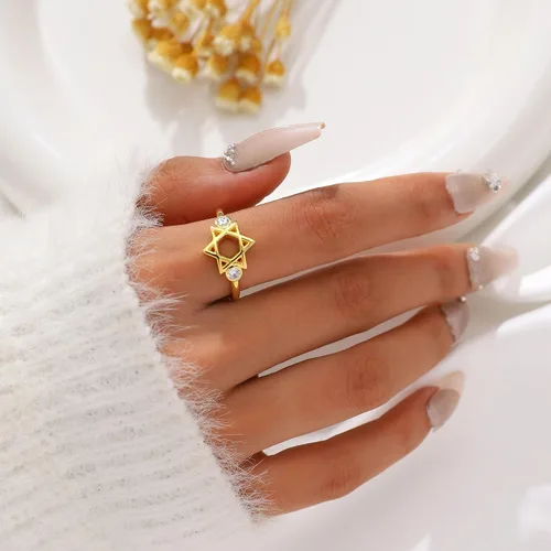 Miniatura 34 de Jewmon Anillo de plata de ley con estrella de David para mujer – Anillo ajustable Magen David – Amuleto Wicca – Regalos judíos