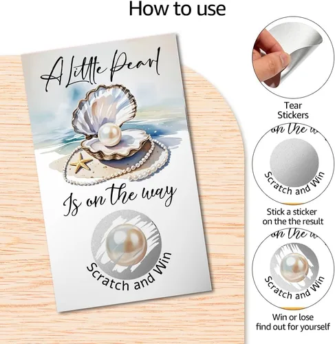 Miniatura 3 de TOUNER Juego de 50 piezas de A Little Pearl is On The Way Silver Scratch Off, revelar diseño de perlas, boletos de rifa temática de baby shower
