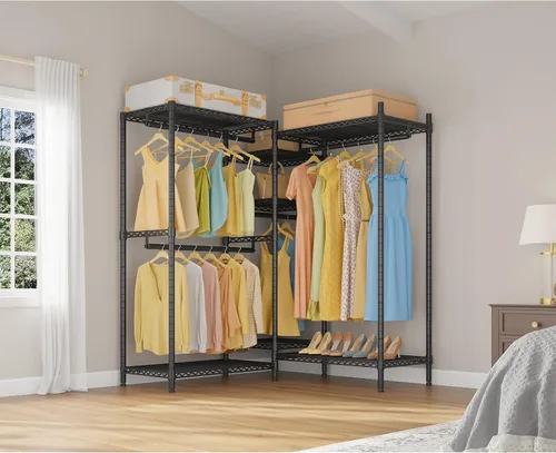 Miniatura 8 de VIPEK L6 - Perchero resistente para ropa de forma L, estante de ropa de 5 niveles con alambre, estante de ropa independiente con 7 estantes