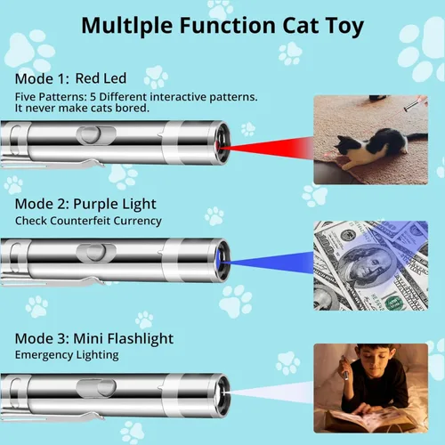 Miniatura 7 de Waputne Puntero de Juguete para Gatos de Interior, 2 Piezas, Juguetes para Gatitos Recargables por USB con 7 Patrones Ajustables, Juguetes