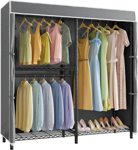 Miniatura 14 de VIPEK V4 - Perchero resistente para colgar ropa, capacidad de carga de 810 libras, perchero de doble barra con estantes ajustables y ganchos Negro