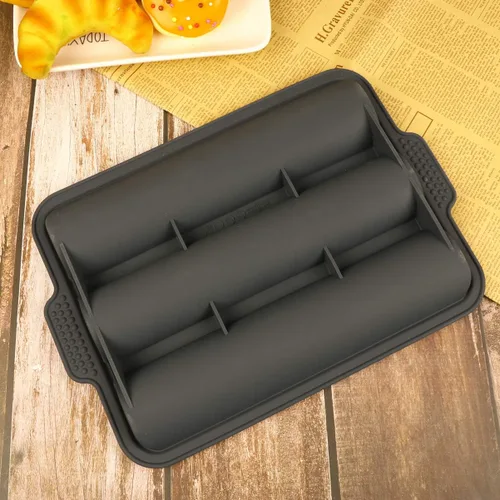 Miniatura 8 de Hemoton Molde de silicona para baguette, bandeja de pan francés, forma de pan, molde para hornear pan, molde para subrollo, tostado, negro, 13.6 x
