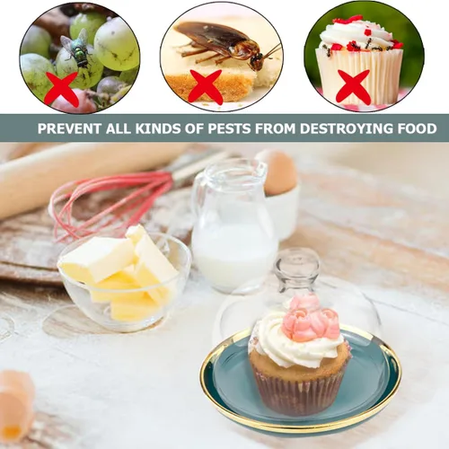 Miniatura 6 de DOERDO - Soporte para pasteles de 6 pulgadas con cúpula, plato de cerámica con cúpula de vidrio transparente, para macarrón, queso, postres, 6 x 4.7
