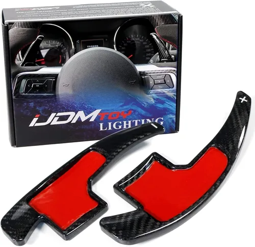 iJDMTOY Extensiones de palanca de cambios más grandes de fibra de carbono genuina negra compatibles con transmisión automática Ford Mustang