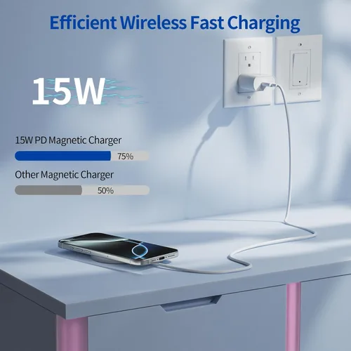 Miniatura 3 de Cargador inalámbrico magnético máximo de 15 W, almohadilla de carga rápida Mag-Safe con luz LED, compatible con iPhone 16/15/14/13/12, AirPods
